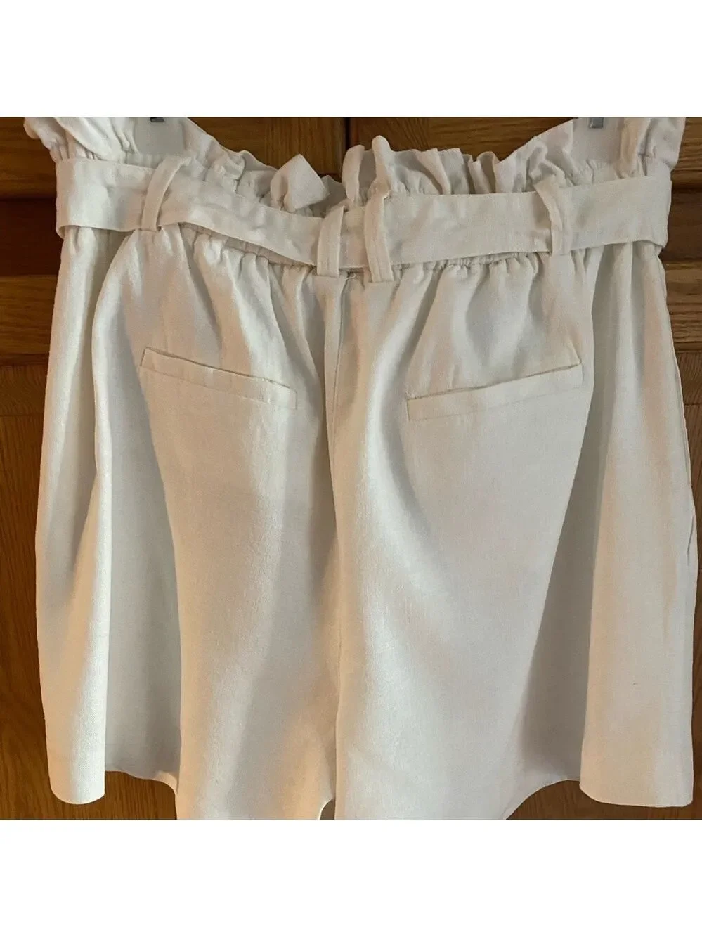 The Limited Cream High Waisted Paperbag Shorts Size 12P Linen Blend Belted